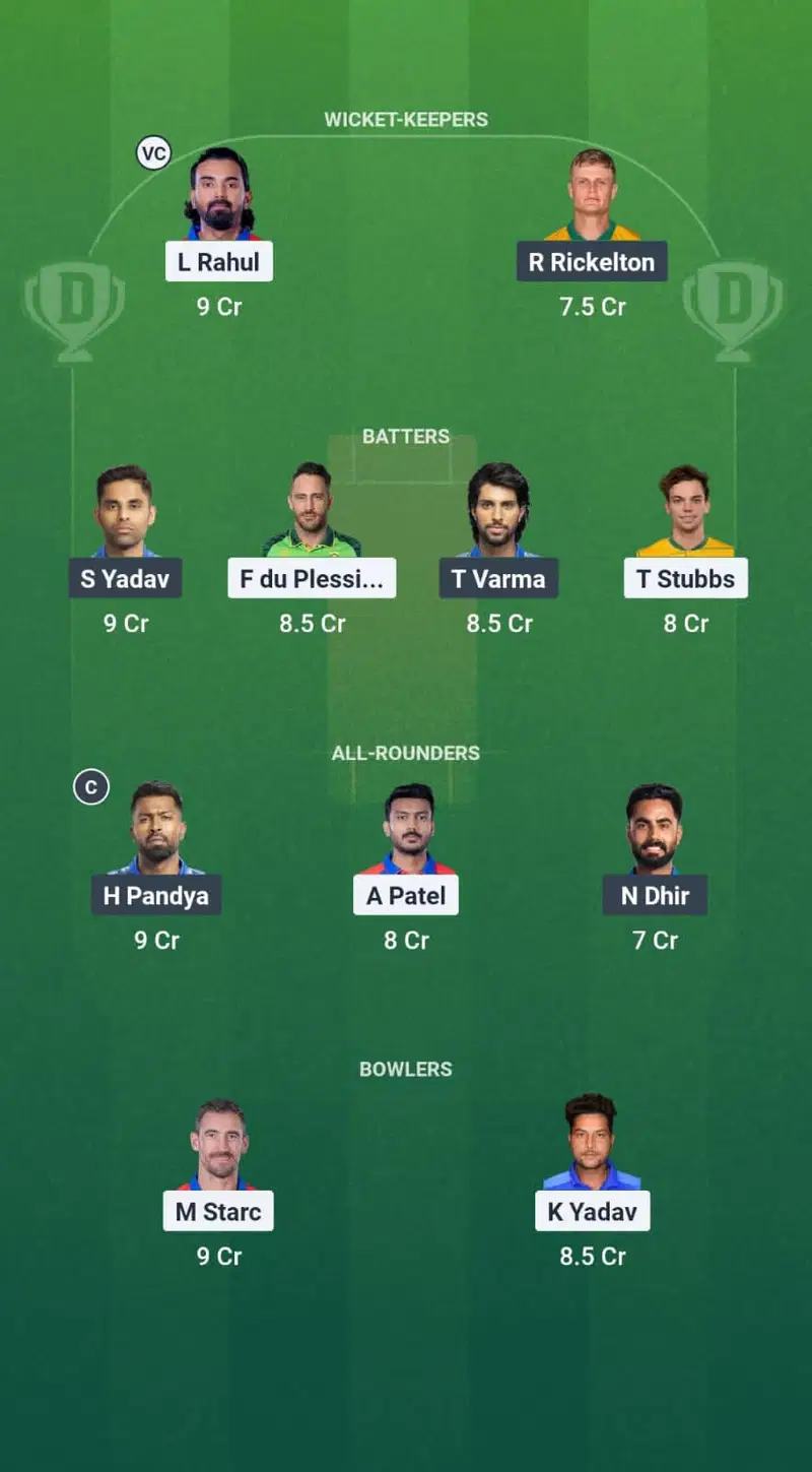 Grand League Team for DC vs MI Dream11 Prediction
