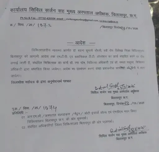 CG Bilaspur Doctor Bribery Audio Notis