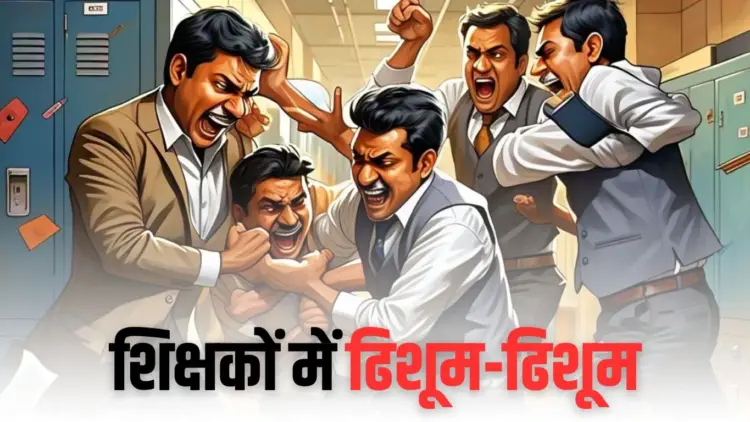 स्कूल में शिक्षकों में मारपीट हुई।