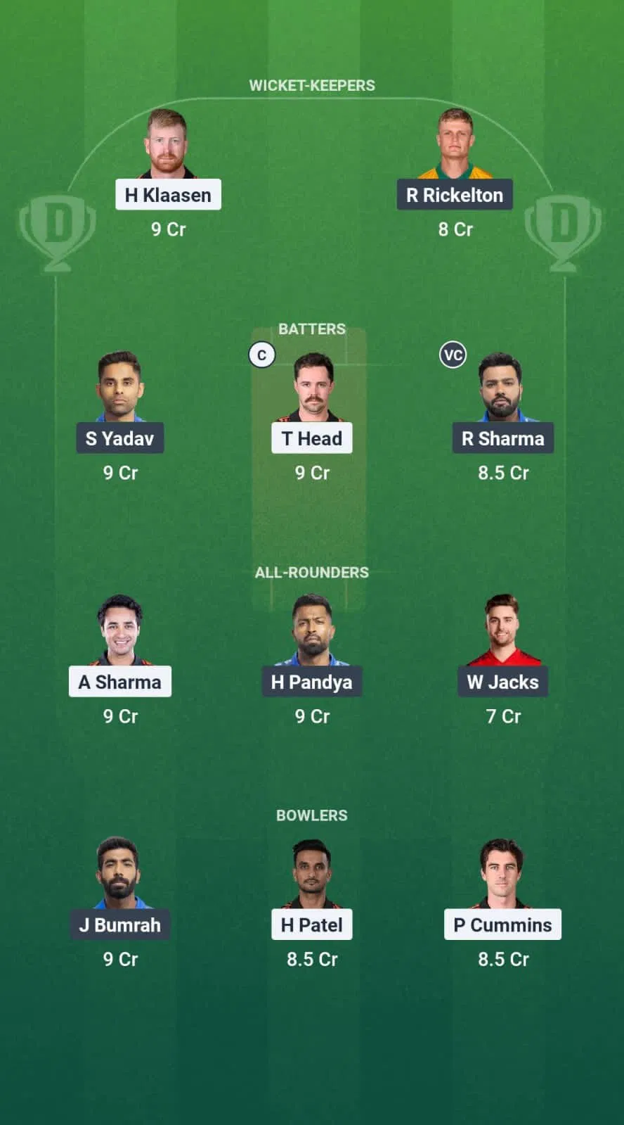 Small League Team for SRH vs MI Dream11 Prediction