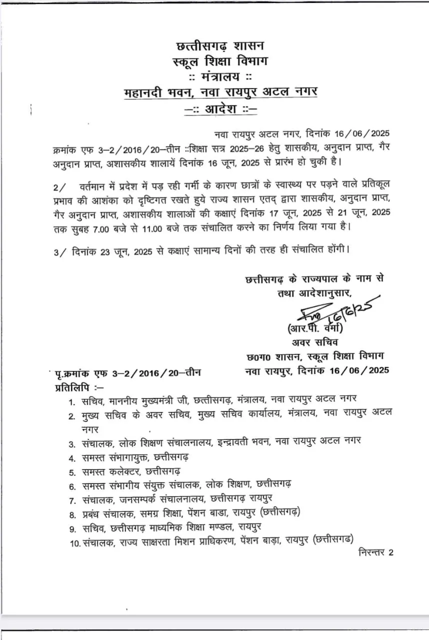 Chhattisgarh (CG) School Time Changed