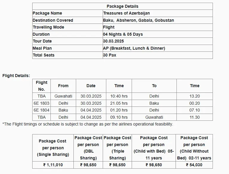 IRCTC Baku Tour Package Details