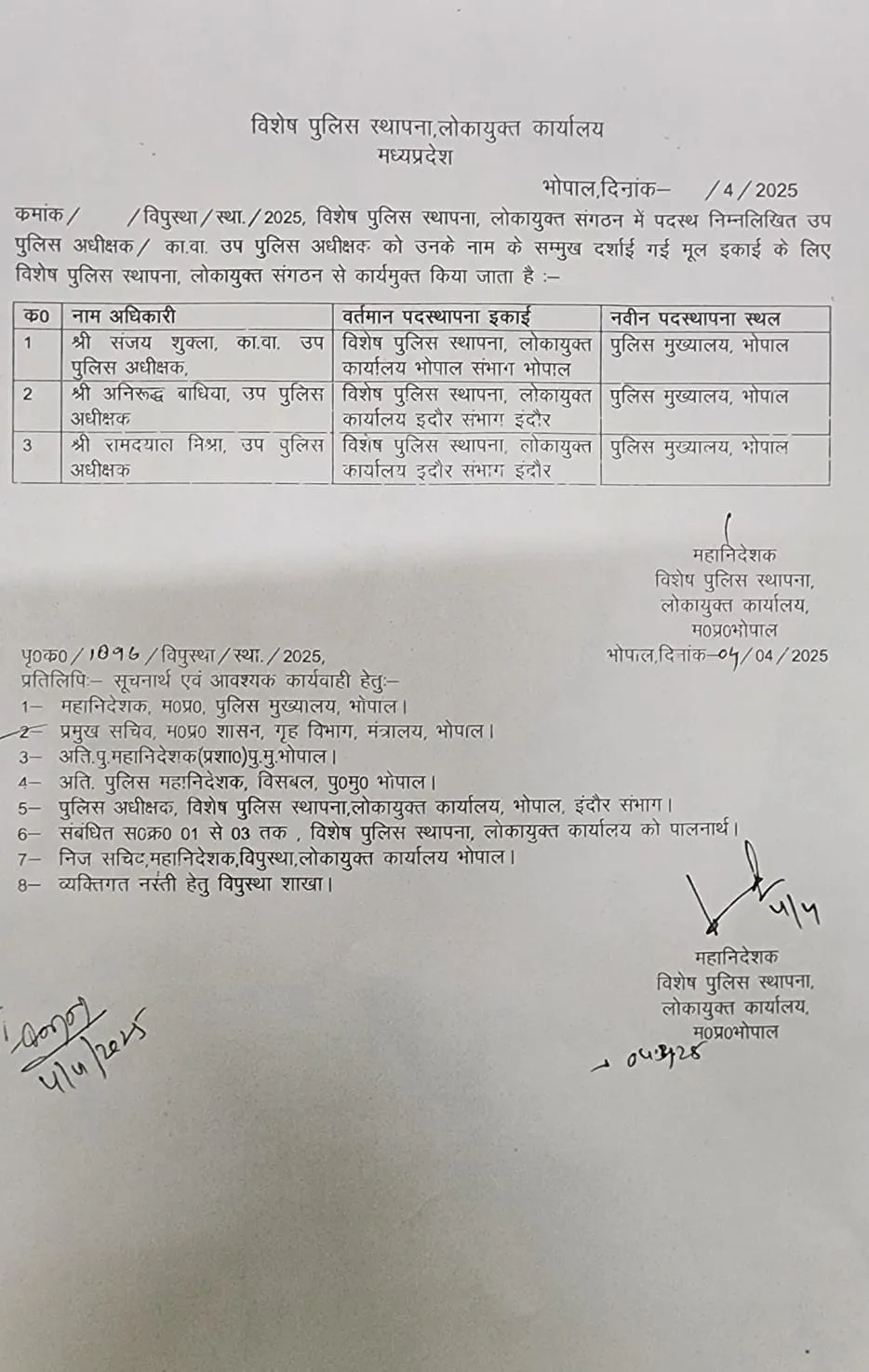 MP Lokayukta Police Transfer List