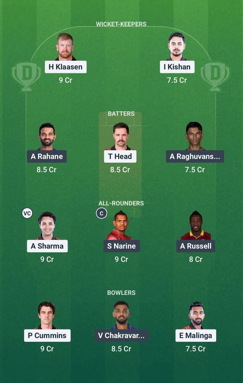 Grand League Team for kkr vs srh Dream11 Prediction 