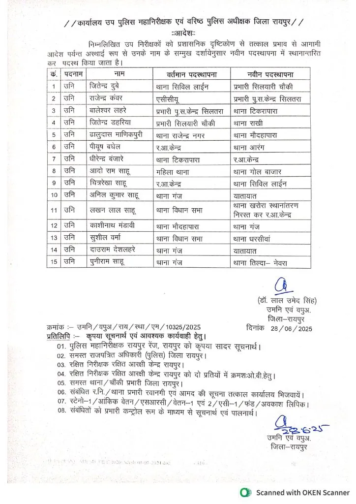 CG Police SI Transfer List