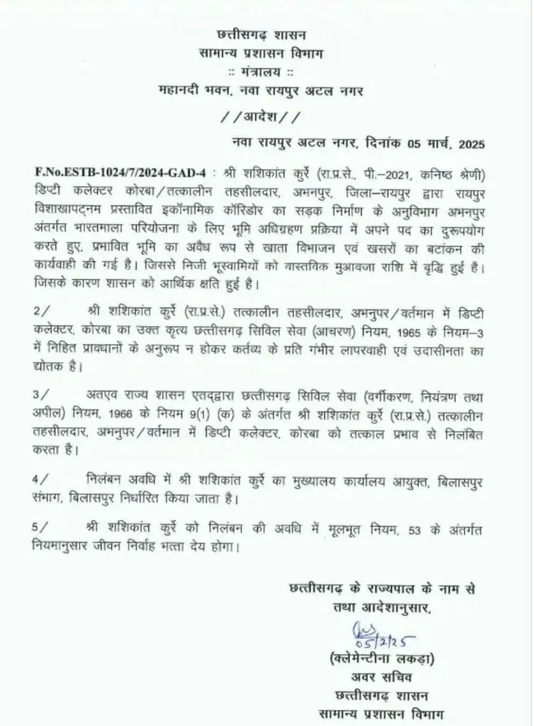 Deputy Collector Suspend Order