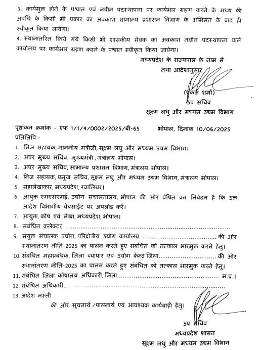 MP MSME Transfer General Managers