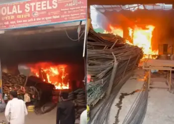 UP Jhansi fire broke out iron warehouse shop update