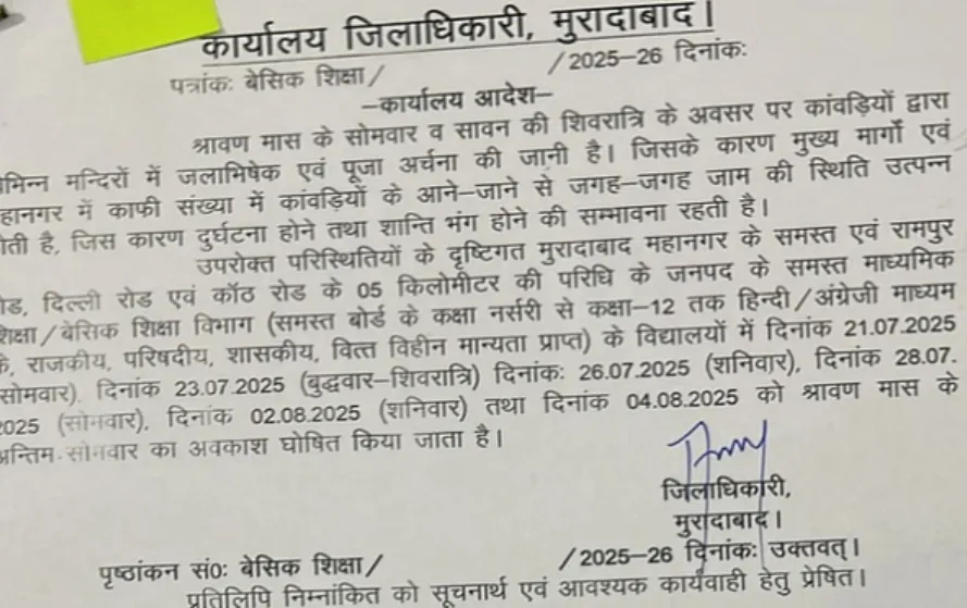 UP Moradabad School Holiday for 6 days sawan kanwar yatra zxc (1)