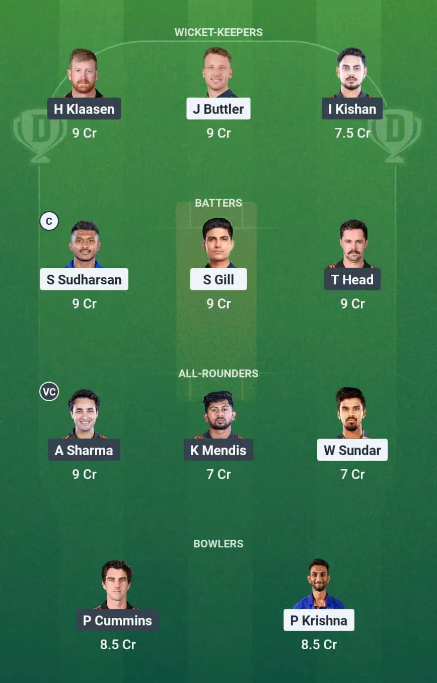 Grand League Team for GT vs SRH Dream11 Prediction