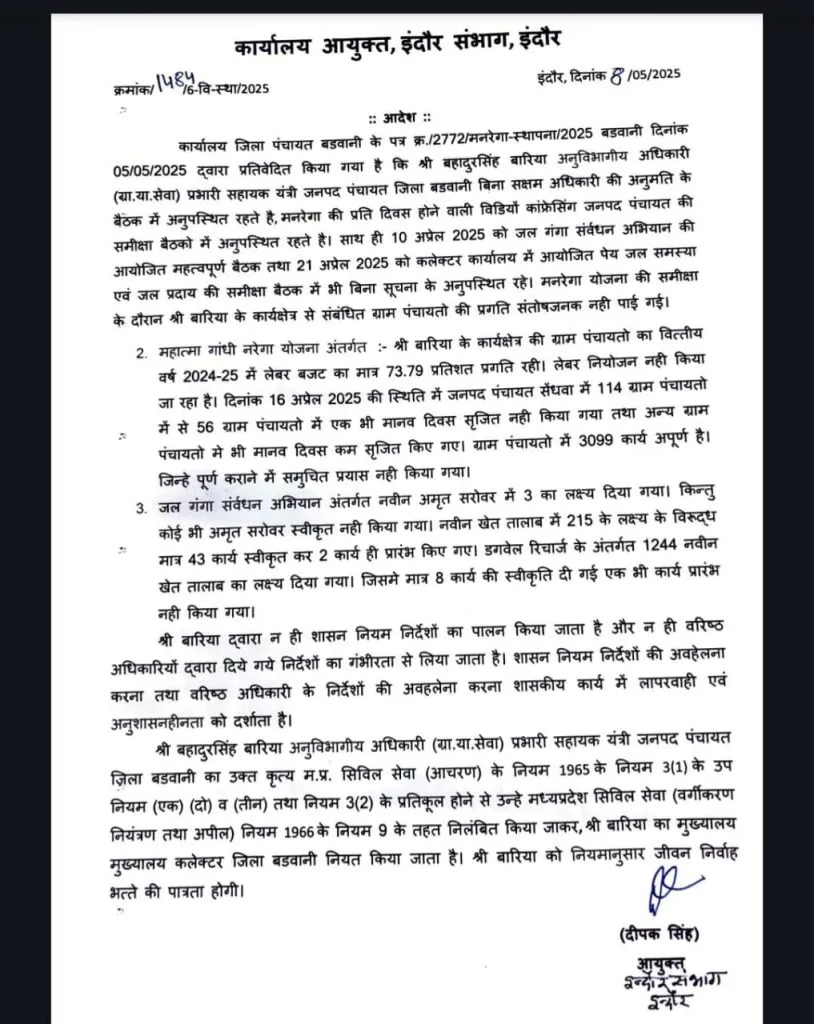badwani sdm suspended laparwahi 2025