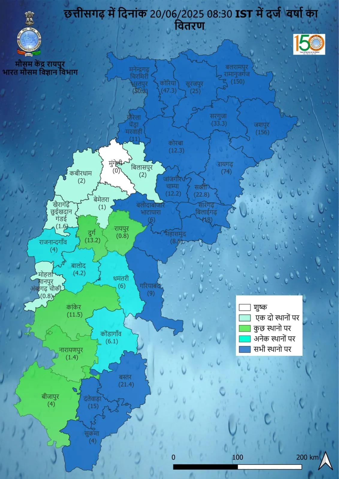 Recorded rainfall distribution