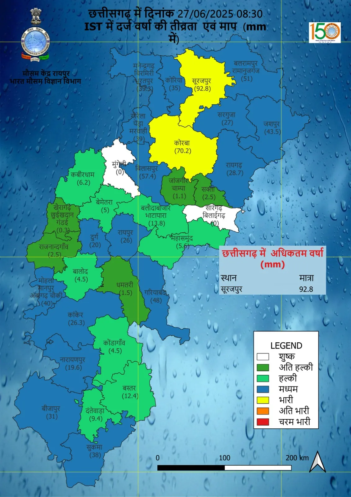 Chhattisgarh Monsoon Weather Alert 27 June- 30 June 2025