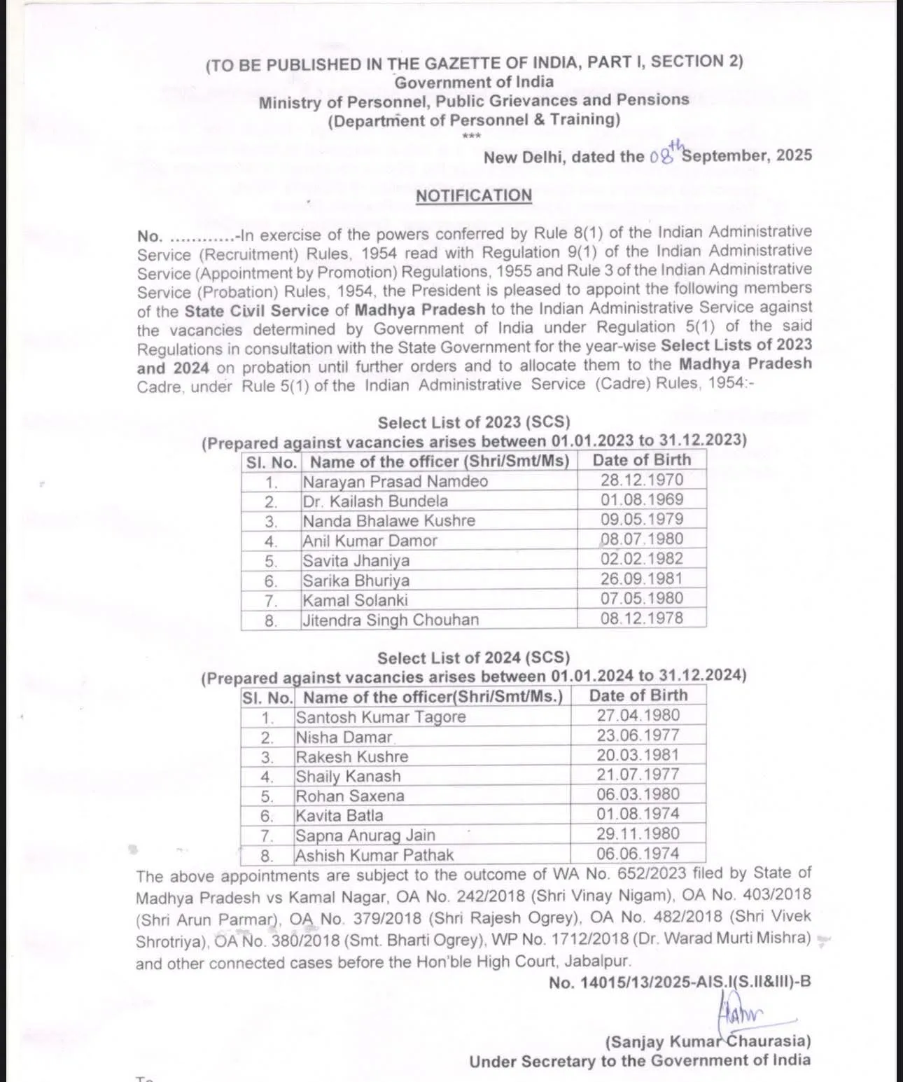 MP SAS Officers IAS Award: