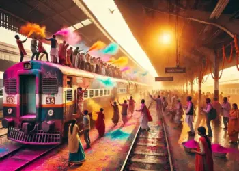 होली पर स्पेशल ट्रेनें चलाएगा भारतीय रेलवे। फोटो- एआई