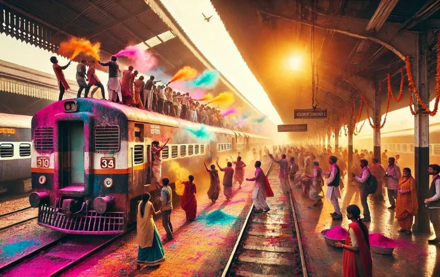 होली पर स्पेशल ट्रेनें चलाएगा भारतीय रेलवे। फोटो- एआई