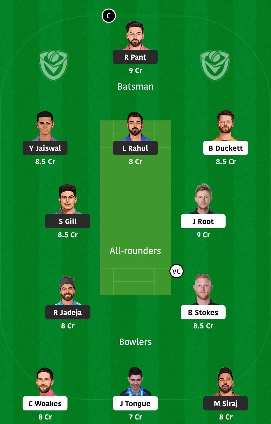 india vs england test dream11 team 2nd test