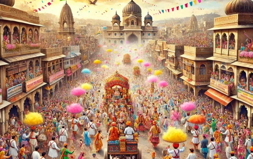 इंदौर में होगी बरसाना की लट्ठमार होली। फोटो-एआई।