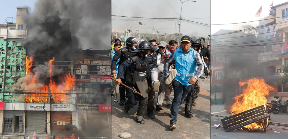 nepal protest fire