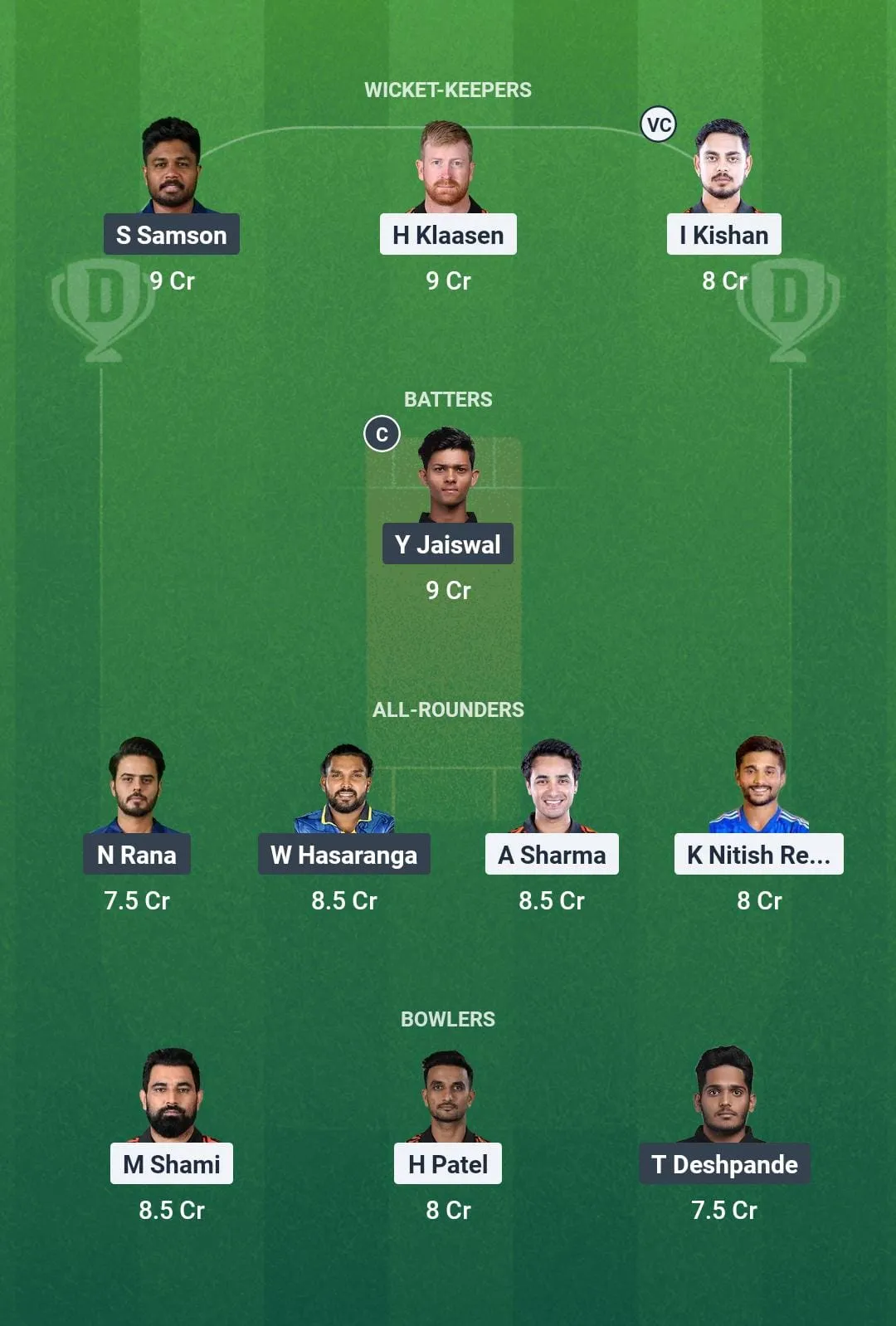 Grand League Team for SRH vs RR Dream11 Prediction  IPL 2025