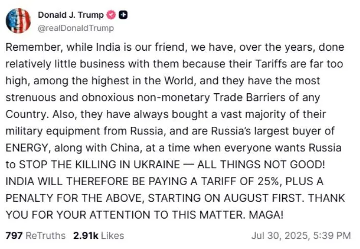 trump 25 percent tariff on india