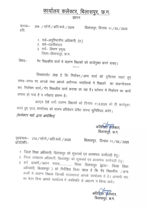 CG Bilaspur Collector Orders teachers relieved